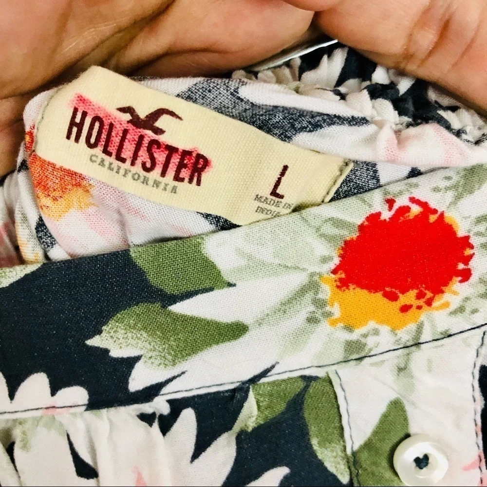 Hollister Cottage floral white daisies button skirt flowy soft womens sz Large